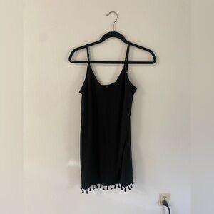 Black Tank Dress with Fringe Hem